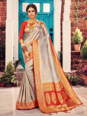 Silver woven art silk saree with blouse 1