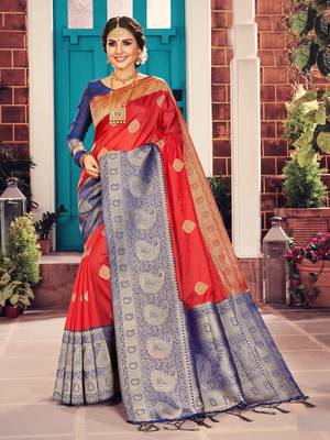 Red woven art silk saree with blouse 1