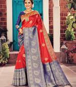 Red woven art silk saree with blouse