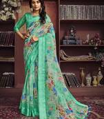 Sea green woven cotton saree with blouse