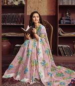 Light pink woven cotton saree with blouse