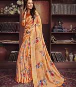 Orange woven cotton saree with blouse