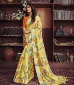 Yellow woven cotton saree with blouse