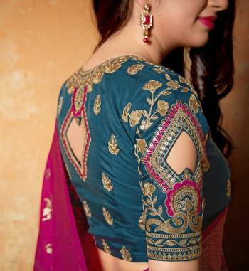 Pink woven banarasi silk saree with blouse 2