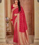 Red woven banarasi silk saree with blouse