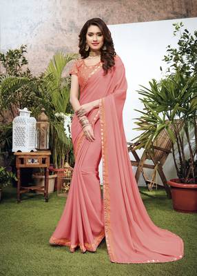 Peach woven art silk saree with blouse 1