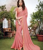Peach woven art silk saree with blouse