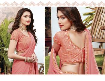 Peach woven art silk saree with blouse 2