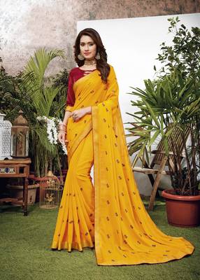 Yellow woven art silk saree with blouse 1