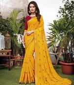 Yellow woven art silk saree with blouse