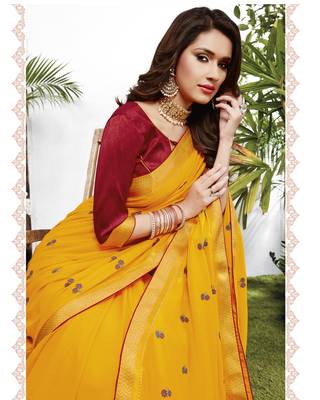 Yellow woven art silk saree with blouse 2