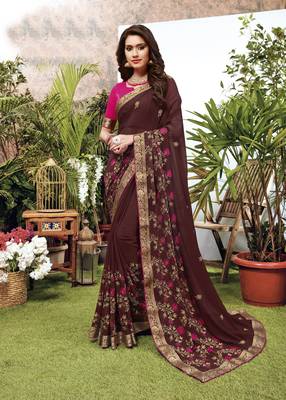 Brown woven art silk saree with blouse 1