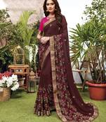 Brown woven art silk saree with blouse