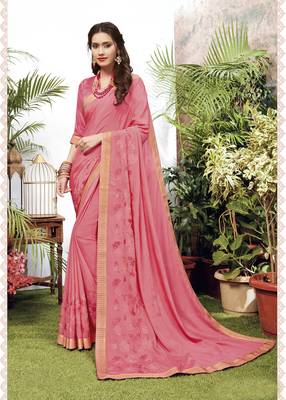 Pink woven art silk saree with blouse 1