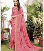 Pink woven art silk saree with blouse