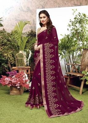 Violet woven art silk saree with blouse 1