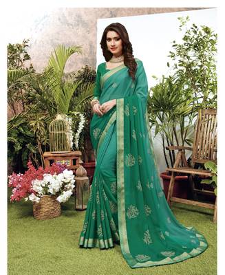 Green woven art silk saree with blouse 1