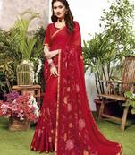 Red woven art silk saree with blouse