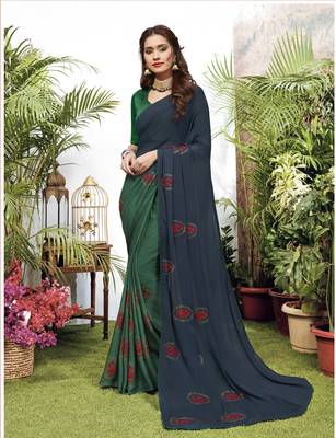 Navy blue woven art silk saree with blouse 1