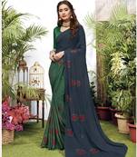 Navy blue woven art silk saree with blouse