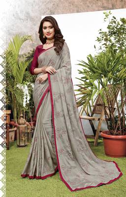Grey woven art silk saree with blouse 1