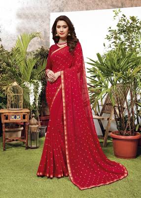Red woven art silk saree with blouse 1