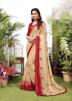 Cream woven art silk saree with blouse 1