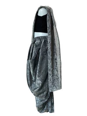 Anitabalia_Label Baby Girl's valvete crop top, self print Dhoti Saree Fully Stitched. 3