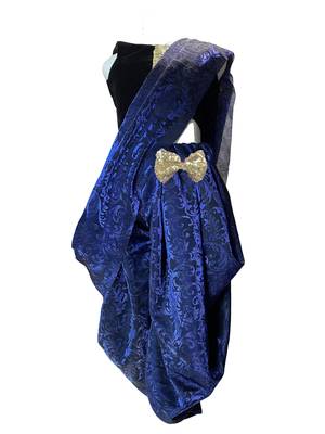 Anitabalia_Label Baby Girl's valvete crop top, self print Dhoti Saree Fully Stitched.Blue 1