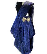 Anitabalia_Label Baby Girl's valvete crop top, self print Dhoti Saree Fully Stitched.Blue