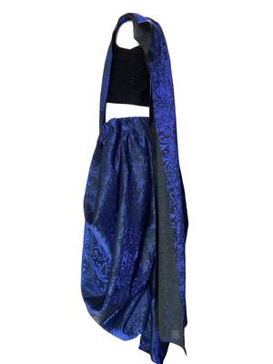 Anitabalia_Label Baby Girl's valvete crop top, self print Dhoti Saree Fully Stitched.Blue 4
