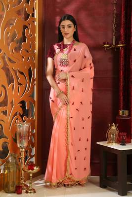 Pink Hand Woven Georgette Saree With Blouse 1
