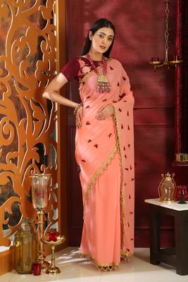 Pink Hand Woven Georgette Saree With Blouse 3
