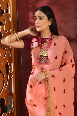 Pink Hand Woven Georgette Saree With Blouse 4