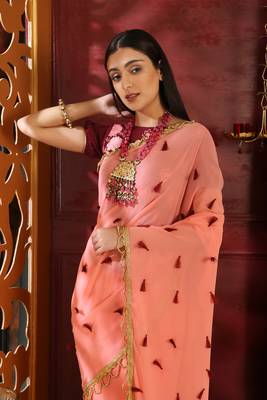Pink Hand Woven Georgette Saree With Blouse 5