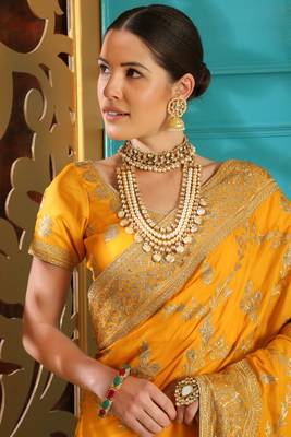 Yellow Embroidered Silk Saree With Blouse 4