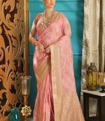 Light pink embroidered silk saree with blouse