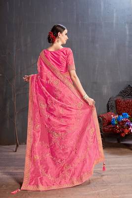Pink embroidered organza saree with blouse 4