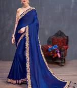 Navy Blue Embroidered Silk Saree With Blouse