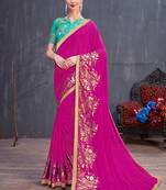 Dark Pink Embroidered Georgette Saree With Blouse