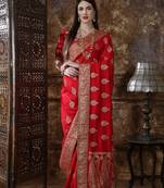 Red Embroidered Silk Saree With Blouse
