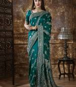 Light Green Embroidered Silk Saree With Blouse