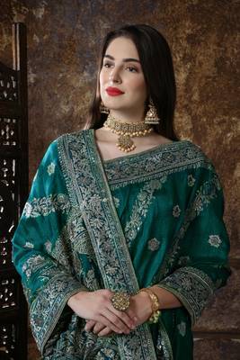 Light Green Embroidered Silk Saree With Blouse 4
