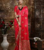 Dark Pink Embroidered Silk Saree With Blouse