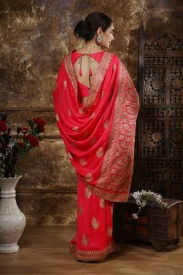 Dark Pink Embroidered Silk Saree With Blouse 2