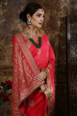 Dark Pink Embroidered Silk Saree With Blouse 5