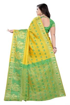 Yellow Woven Cotton Silk Saree With Blouse 2