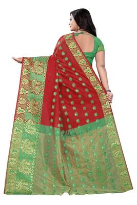 Red Woven Cotton Silk Saree With Blouse 2