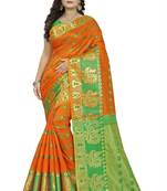 Orange Woven Cotton Silk Saree With Blouse