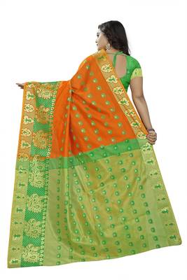 Orange Woven Cotton Silk Saree With Blouse 2